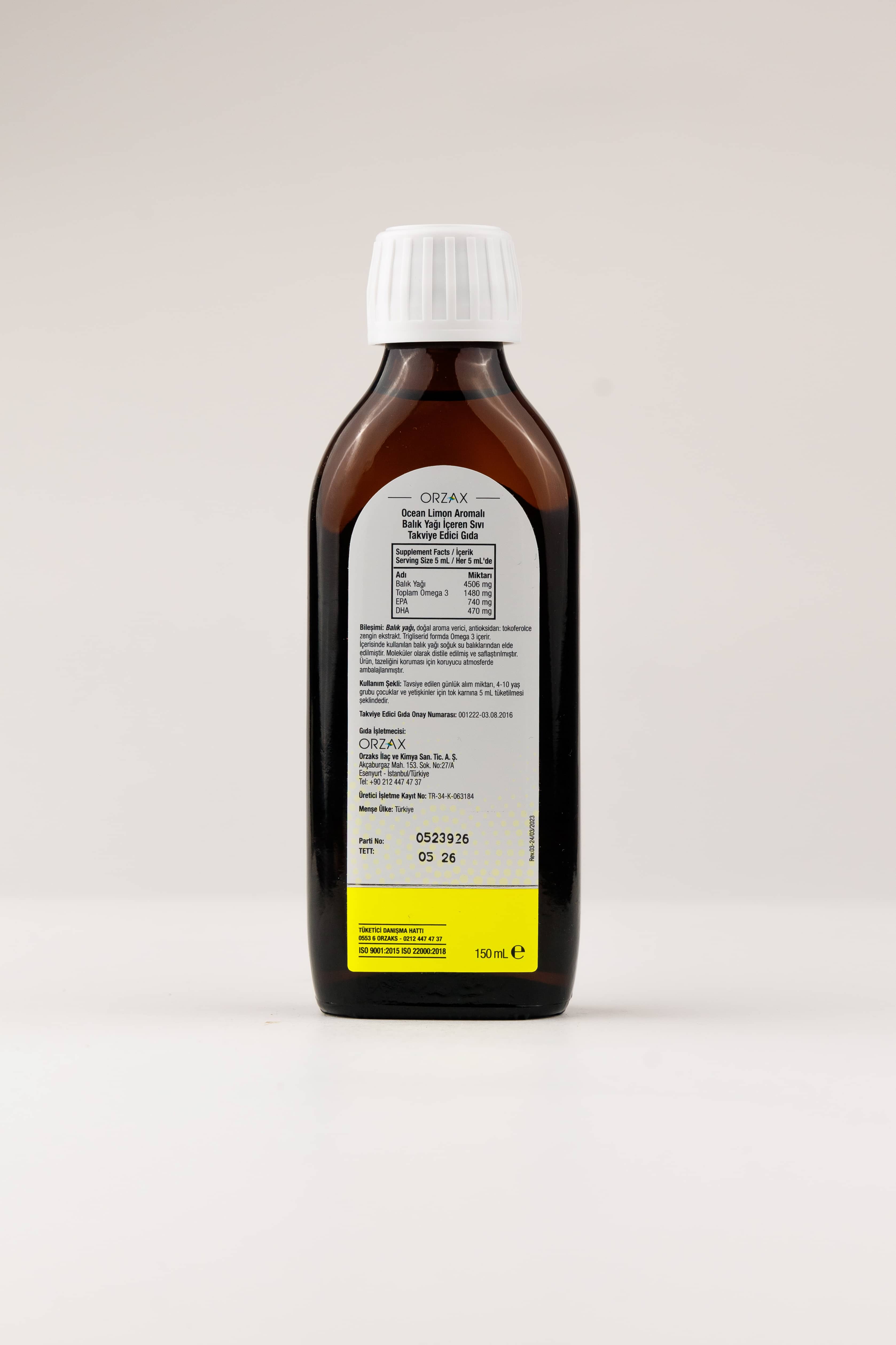 Orzax Limon Aromali Balik Yagi Surup, 150 ml 3