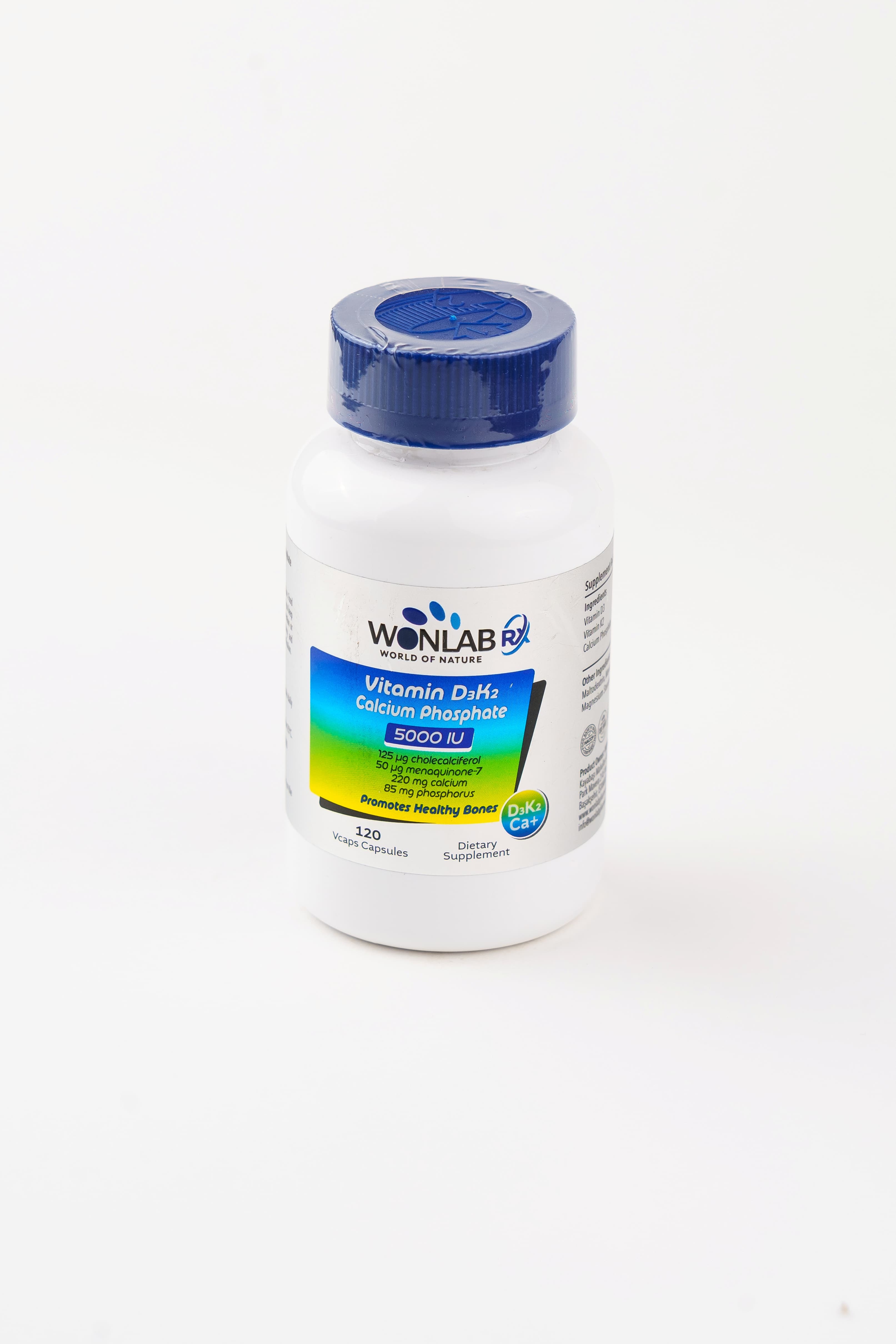 Wonlab vitamin d3 k2+Calcium Phosphat 5000IU, 120 kapsul